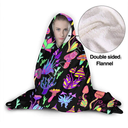 Trippy Shrooms Hooded Blanket - FestiVibe