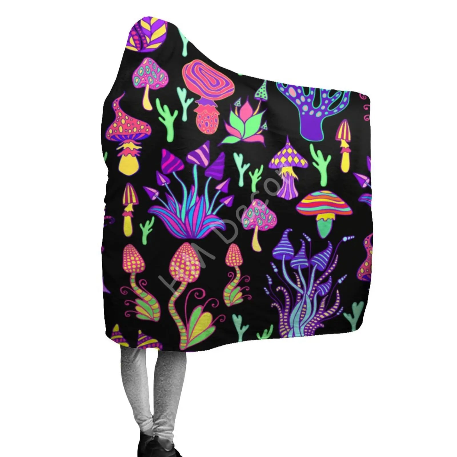 Trippy Shrooms Hooded Blanket - FestiVibe