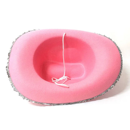 Pink Fluffy Glitter Cowgirl Hat Set - FestiVibe