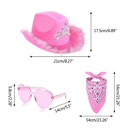 Pink Fluffy Glitter Cowgirl Hat Set - FestiVibe