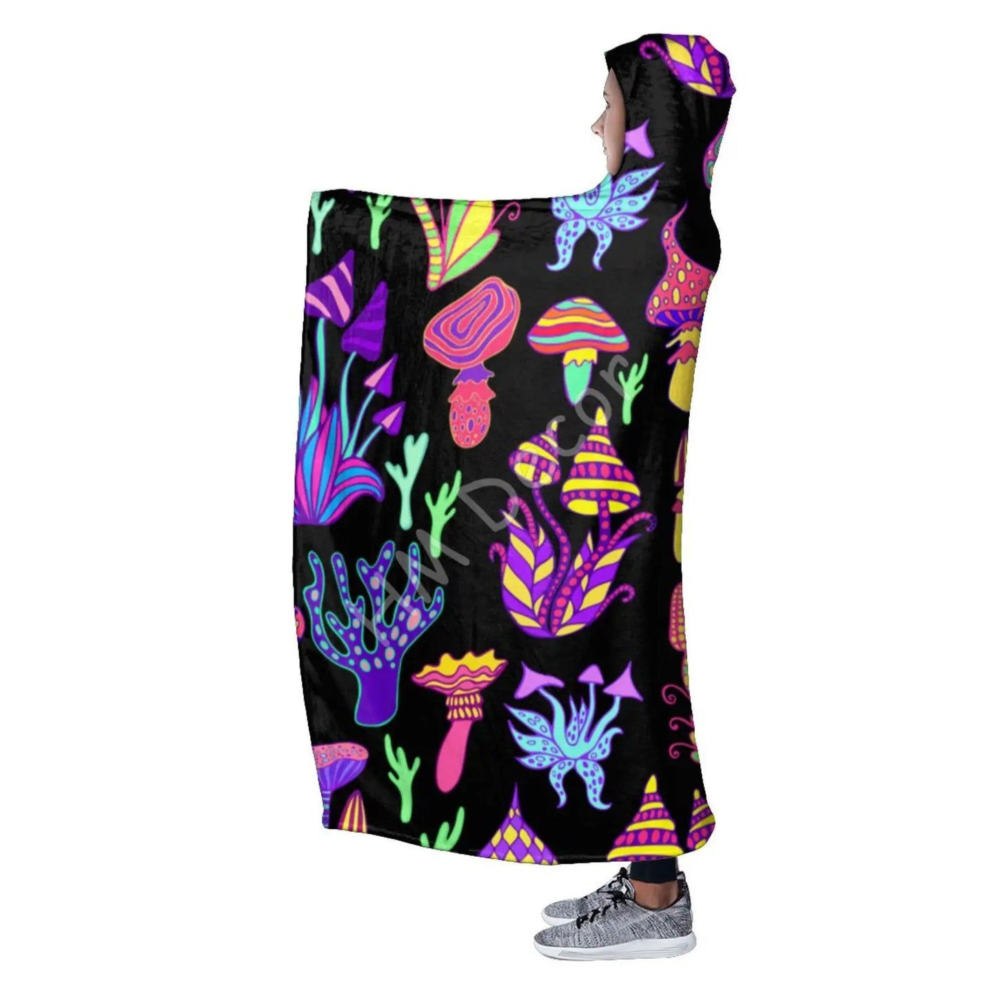 Trippy Shrooms Hooded Blanket - FestiVibe