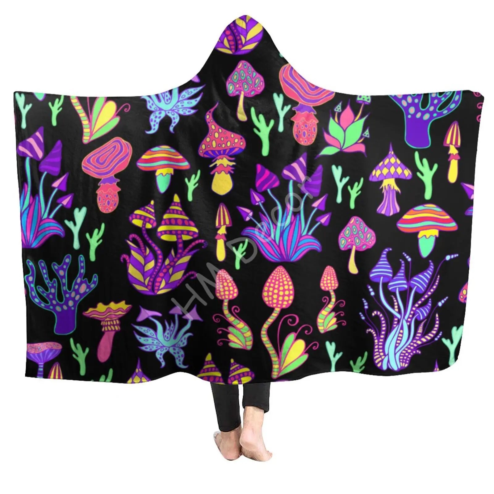 Trippy Shrooms Hooded Blanket - FestiVibe